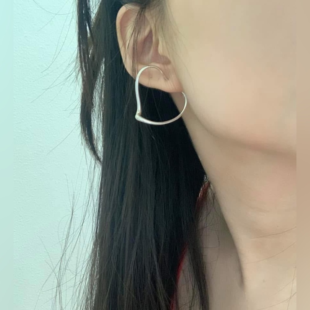Tiffany & Co SS Silver elsa peretti open heart Hoop earrings - Picture 3 of 9